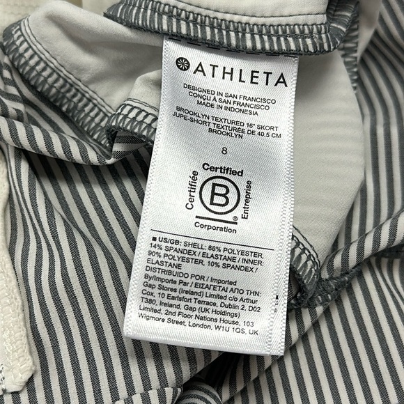 Athleta Brooklyn Textured 16" Skirt Skort Gray White Stripe Size 8 Activewear - Picture 7 of 8